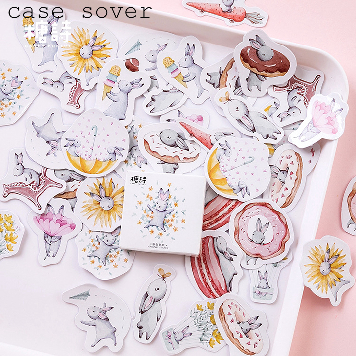 Hộp 45 Sticker Chủ Đề Thỏ Kawaii Trang Trí Planner - Case Sover