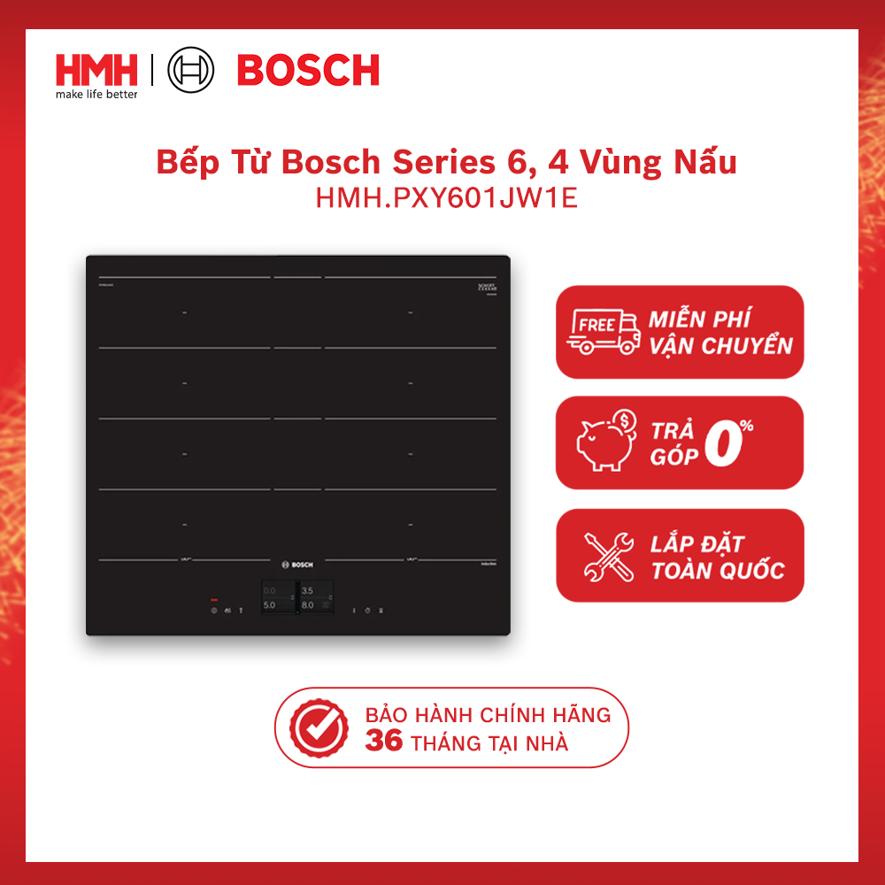 Bếp Từ Bosch PXY601JW1E Series 6, 4 Vùng Nấu, Home Connect Chính Hãng