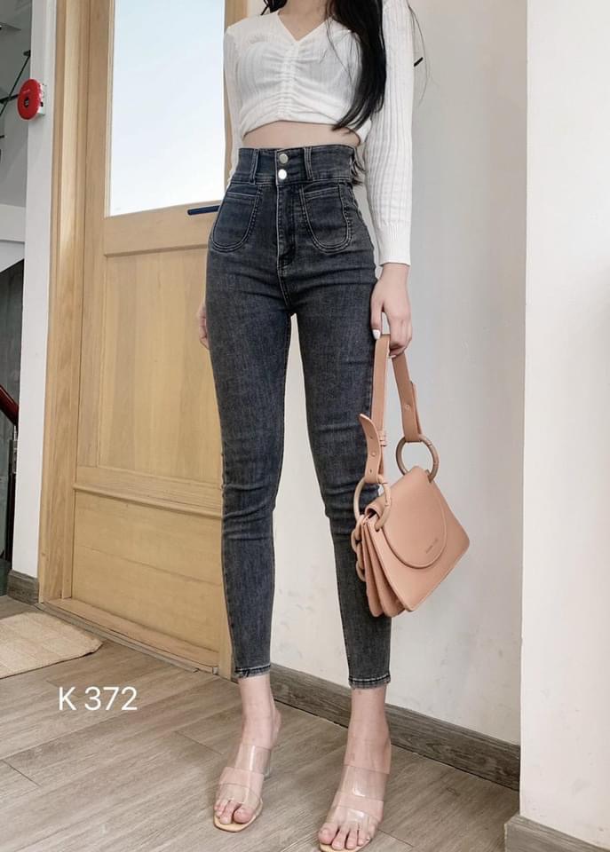 Quần jean dài lưng cao qua rốn 52-75kg co dãn 4 chiều