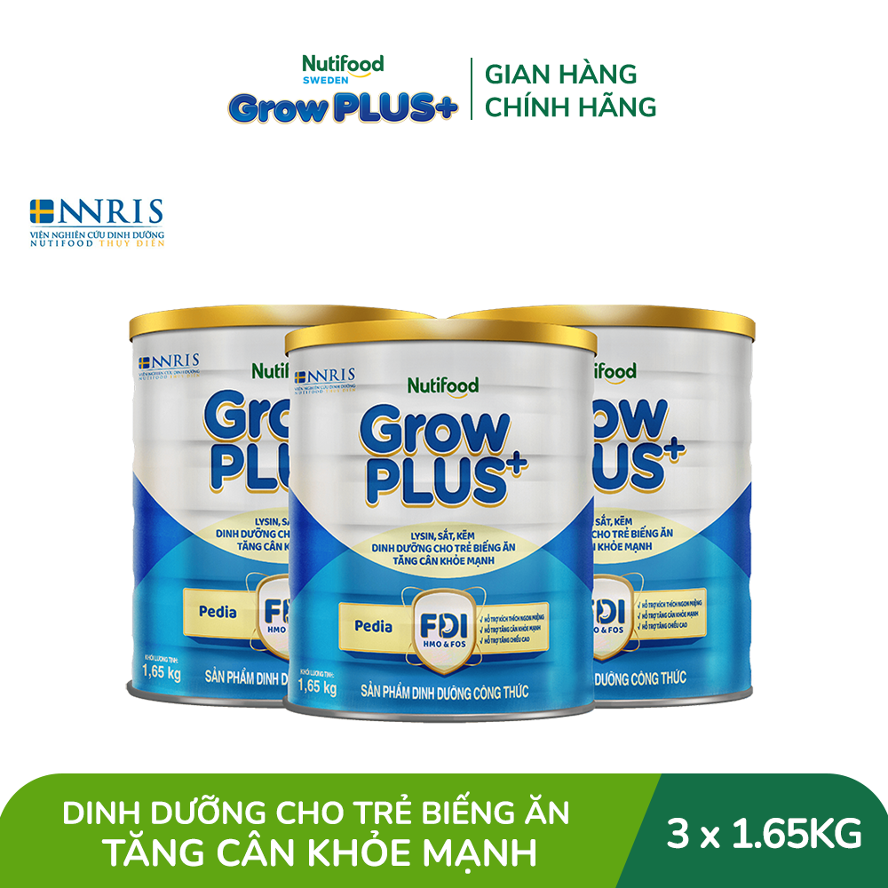 Combo 3 Sữa Bột Nutifood GrowPLUS+ Biếng Ăn (Xanh)  - Hỗ Trợ Kích Thích Ngon Miệng, Tăng Cân Khỏe Mạnh (3 Lon 1,65 Kg)