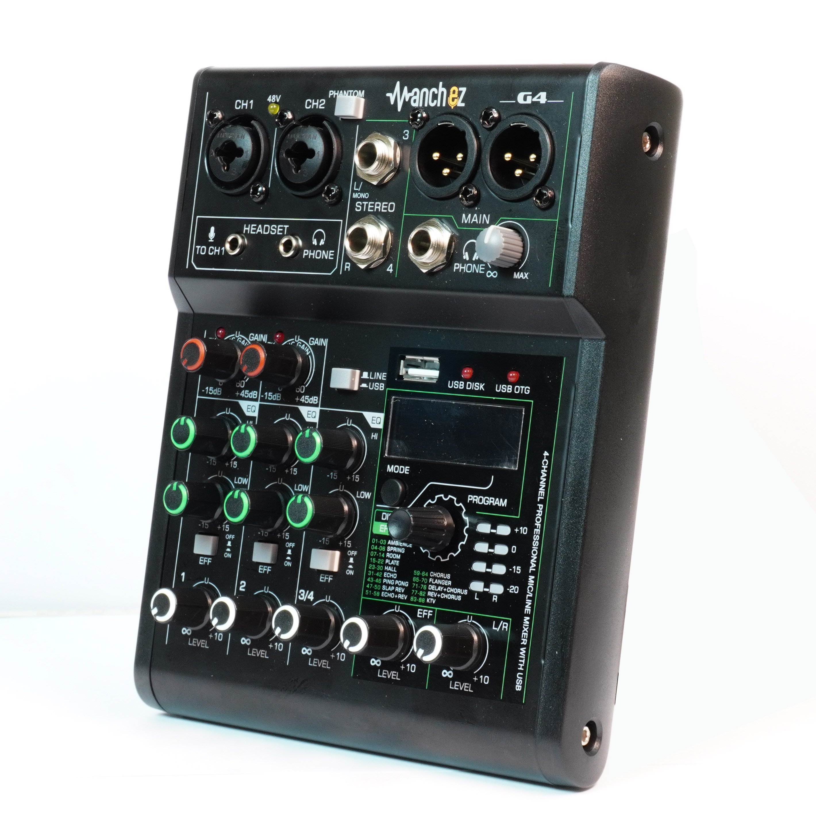 Bàn Mixer G4 Mini 2022 , 88 Chế Độ Vang , 3 Kênh (2 Mono, 1 Stereo) , Tích Hợp Nguồn 48V Dành Cho Micro Thu Âm , Đầy Đủ Kết Nối Bluetooth-Usb-Xlr-6.5Mm-Canon , Mixer Chuyên Dụng Cho Loa Kéo , Dàn Karaoke Gia Đình , Thu Âm , Livestream.