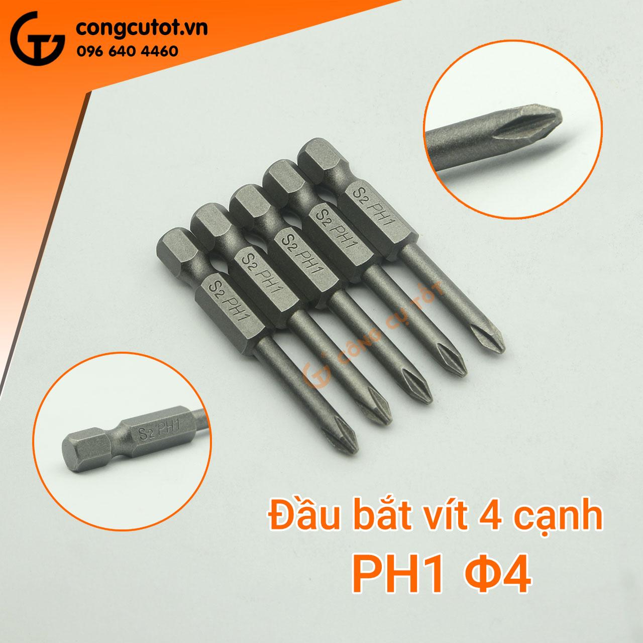 Bộ 5 đầu bắt vít 4 cạnh PH1 dài 50mm