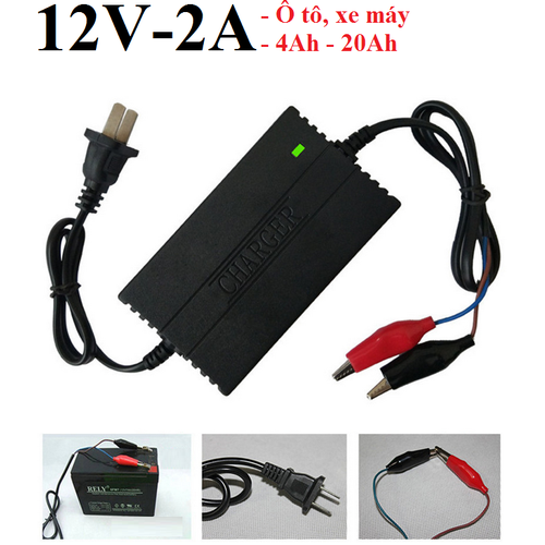 Sạc bình ắc quy 12v 2a CHÍNH HÃNG tự ngắt khi đầy chống ngược cực sạc từ 4AH đến 20AH ĐEN sac acquy