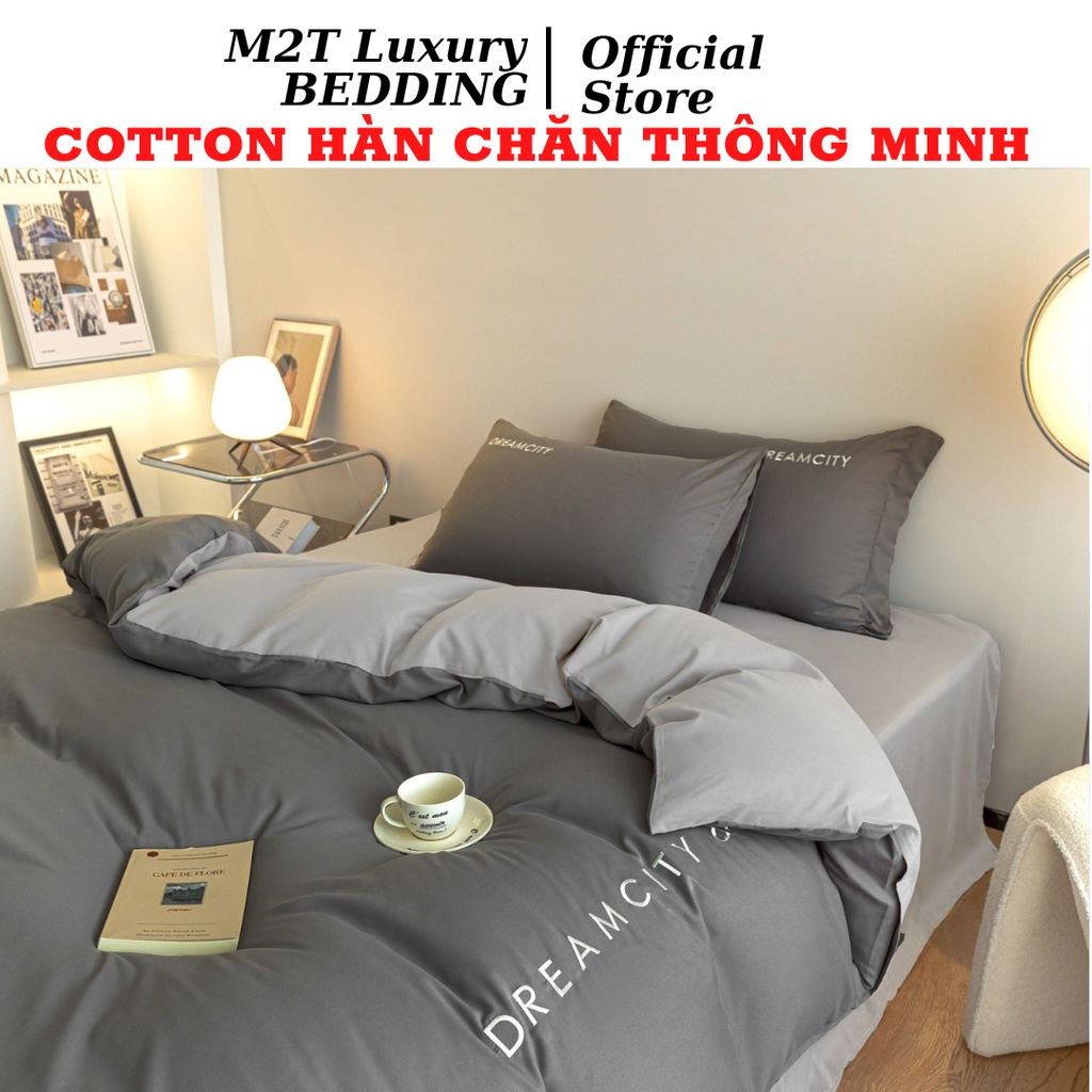 Bộ chăn ga gối cotton M2T Bedding Chăn chần bông thông minh ga giường và 2 vỏ gối may chun ga giường đủ kích thước trải nệm 1m 1m2 1m4 1m6 1m8 2m2