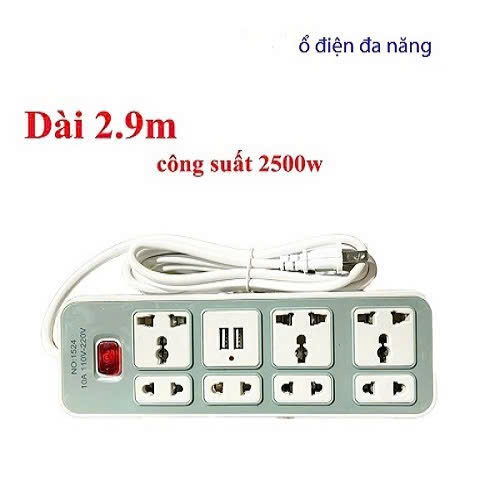 Ổ Cắm điện đa năng dài 1,8met chịu nhiệt , chịu tải lên đến 2500w