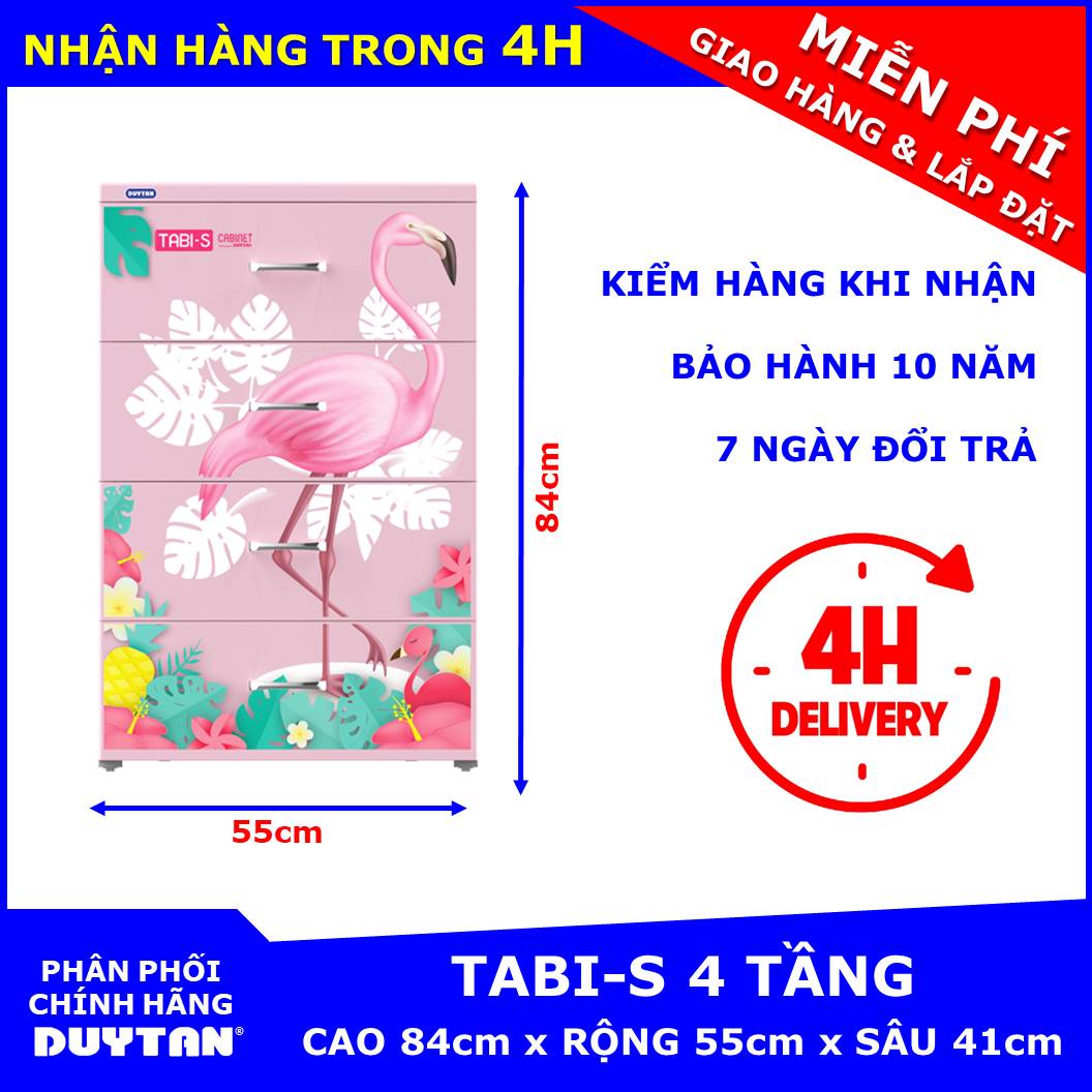 Tủ nhựa Duy Tân TABI-S 4 tầng (Hồng) - Họa tiết ngẫu nhiên