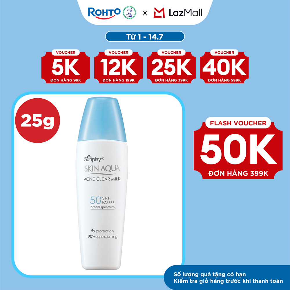 Kem chống nắng Skin Aqua cho da mụn, dạng sữa dùng hàng ngày Sunplay Skin Aqua Acne Clear Eco Việt Nam SPF 50, PA++++ 25g