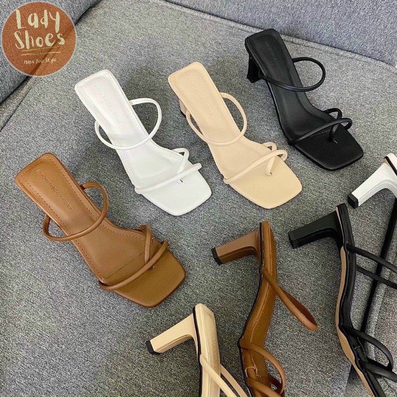 Guốc xỏ ngón da mềm dây tròn gót dẹp 5p giaynu99