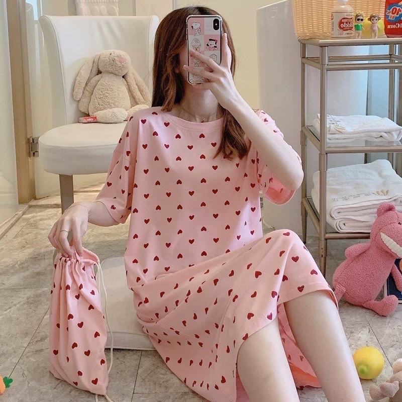 Váy Ngủ Dáng Suông Chất Cotton Hoạ Dễ Thương