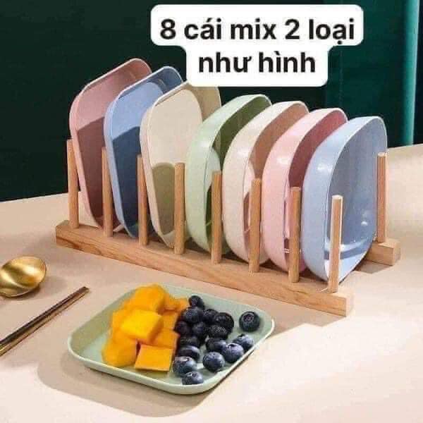 Sét 8 bát đĩa lúa mạch chữ nhật màu pastal siêu xinh