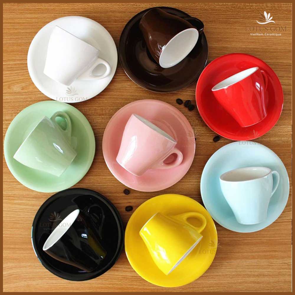 Bộ cốc cafe espresso - 70ml kèm đĩa kê - tách cafe nhiều màu gốm sứ cao cấp