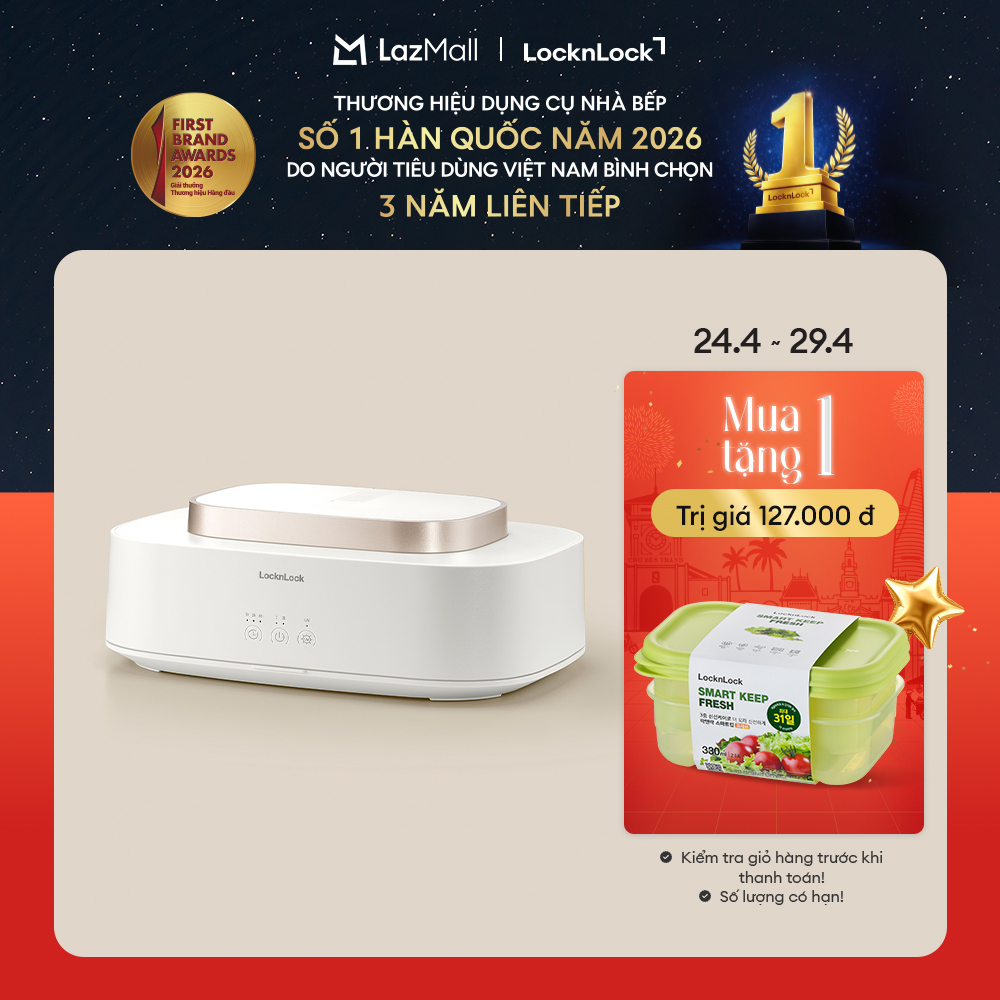 Máy sấy khuẩn quần áo LocknLock Cloth sterilizer dryer END112IVY thiết kế nhỏ gọn, khử khuẩn tia UV,công nghệ sưởi PTC