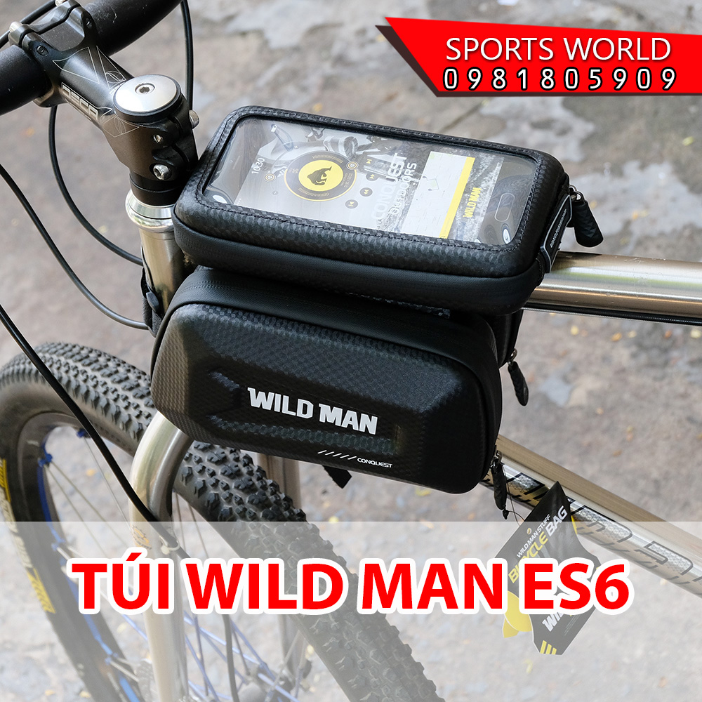 Túi xe đạp ES6 WILDMAN treo sườn xe gắn phone 6.5inch vân Carbon chống nước