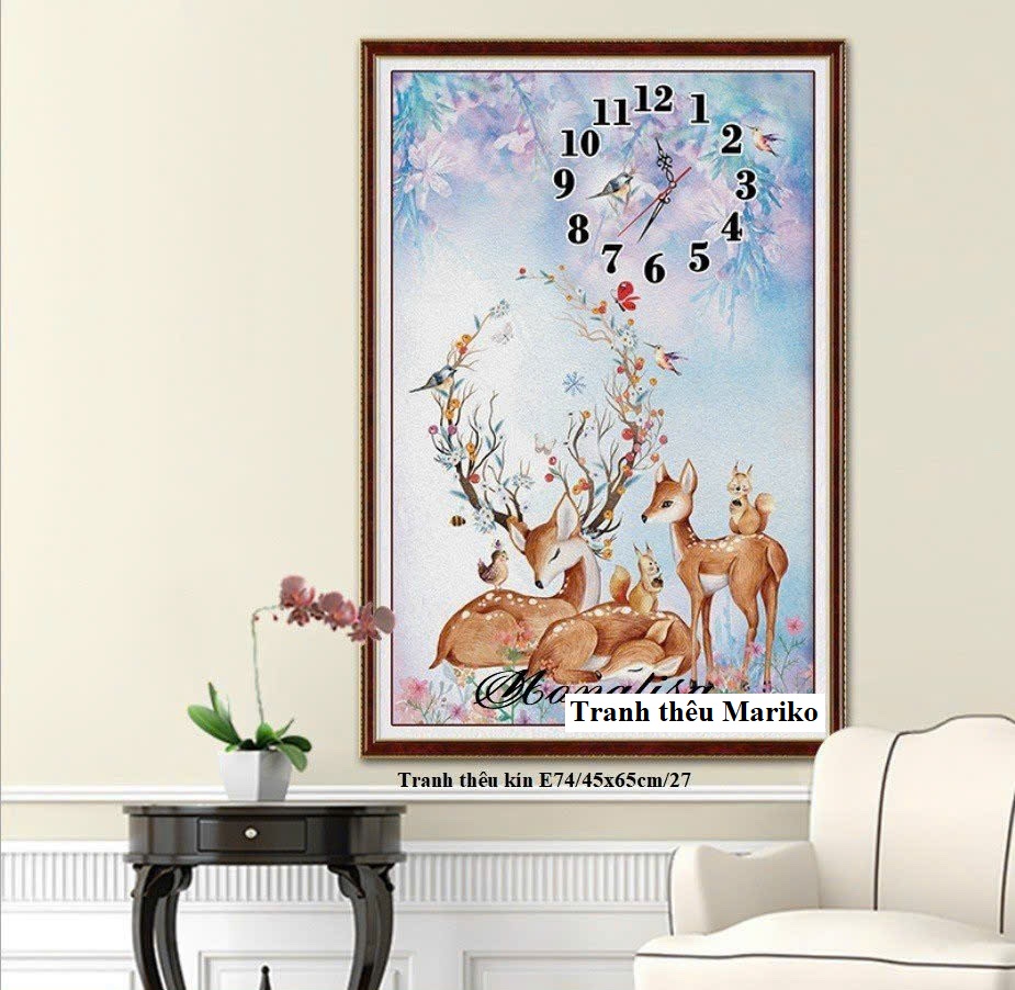 Tranh thêu đồng hồ tài lộc e74 và e75 kích thước 45 x 65 cm