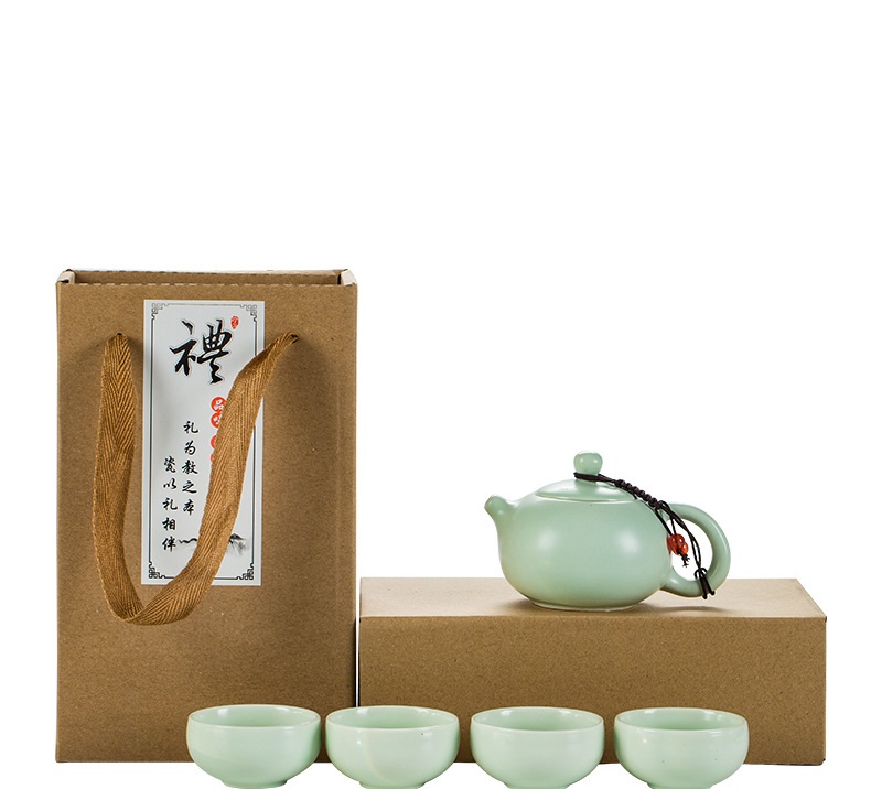 Bộ ấm tách uống trà gốm sứ 4 ly kèm túi đựng -