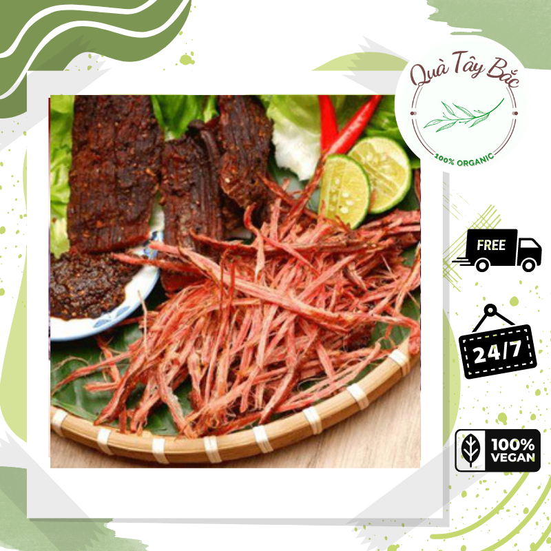Thịt Lợn gác bếp Tây Bắc, Khô thịt Heo gác bếp thơm ngon chuẩn vị TẶNG CHẨM CHÉO Quà của núi rừng.Đảm bảo 100% tự nhiên không chất bảo quản