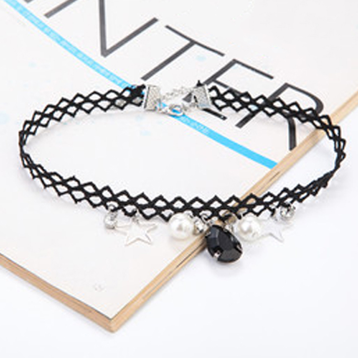Freeship vòng cổ choker ren hạt tòn ten siêu xinh vcc041