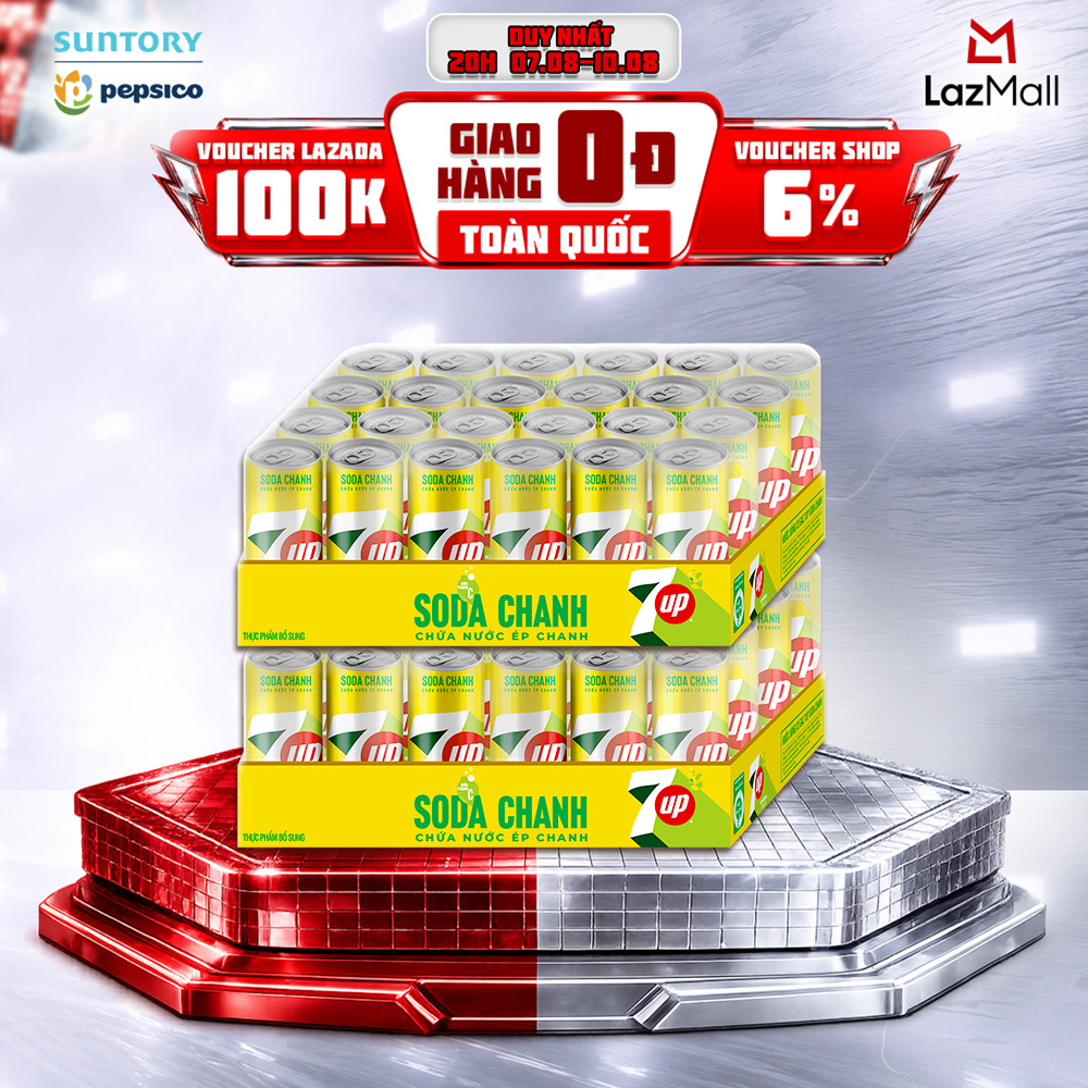 [SALE 8.8] Combo 2 Thùng Nước Uống Có Gaz 7UP Soda Chanh Không Calo, Không Đường (320ml/lon)