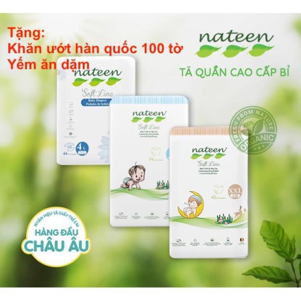 Bỉm hữu cơ châu âu - bỉm tã nateen dán quần s56/m48/l44 và l54/xl48/xxl42