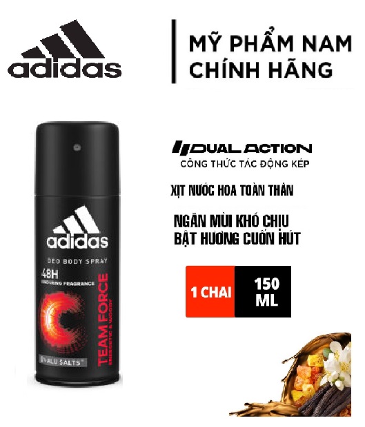 Xịt khử mùi toàn thân cho nam Adidas Team Force - 150 ml