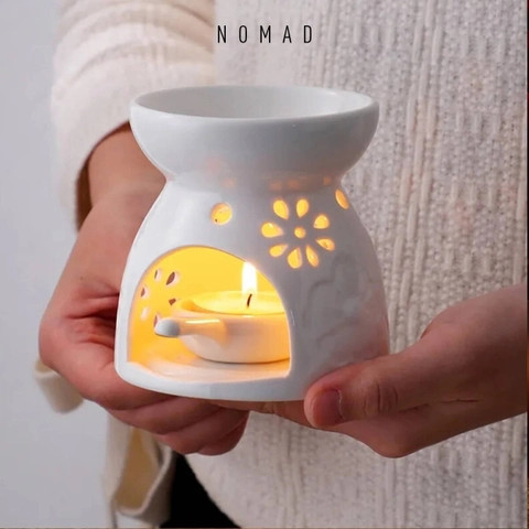 Đèn đốt gốm sứ tráng men loại lớn + kèm đế đựng nến tealight