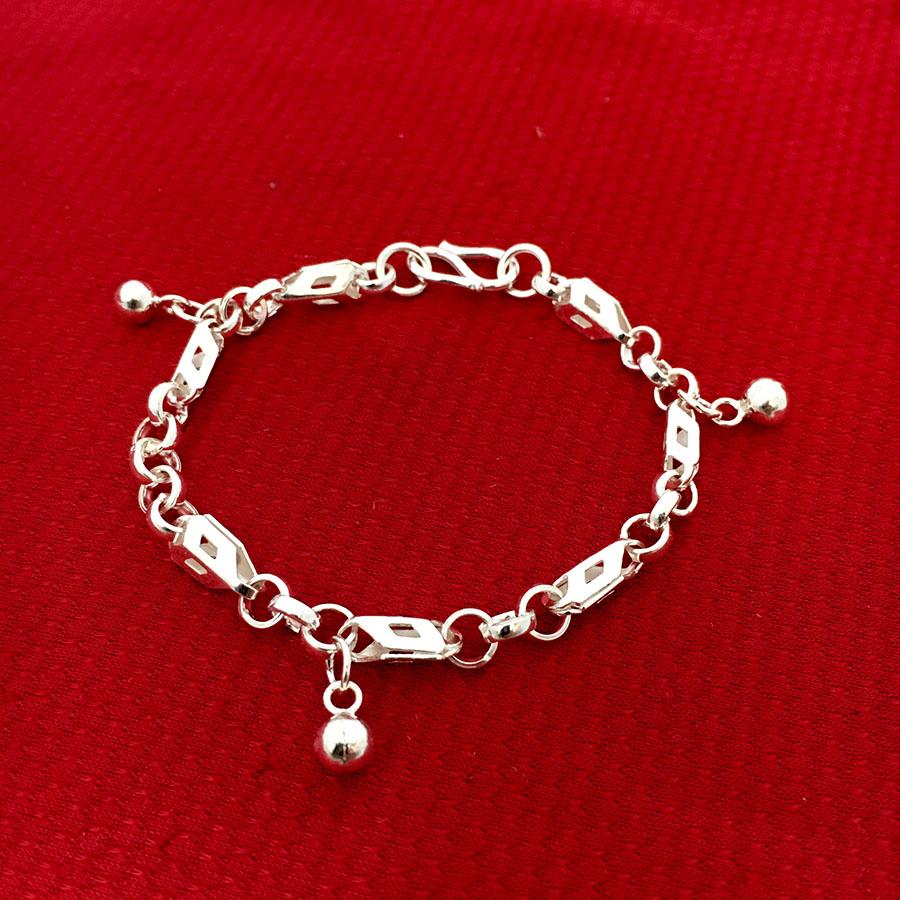 Vòng tay trẻ con, lắc tay trẻ con bạc ta không xi mạ cho bé từ 1-7 tuổi giúp bé kị gió tránh tác nhân bên ngoài - LMVTE46