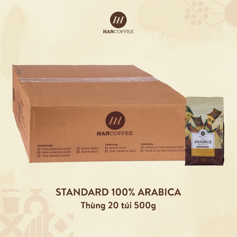 20 túi cà phê hancoffee 100% arabica rang mộc, rang xay nguyên chất - cà phê pha phin/pha máy gói 500g