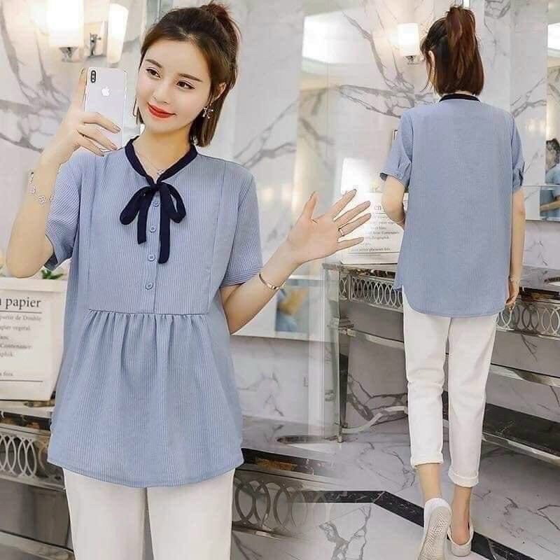 Áo bầu cộc tay phối nơ trẻ trung mùa hè giá rẻ