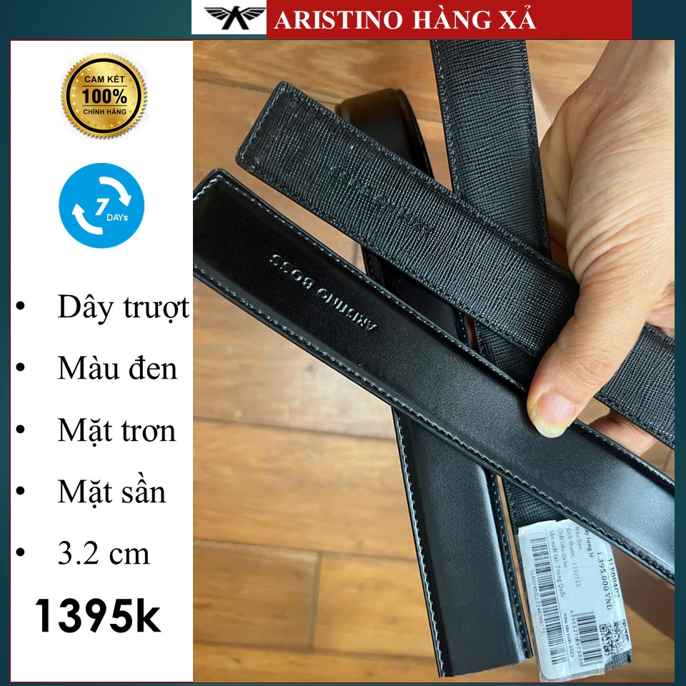(Tag 1395k) Dây lưng Aristino Boss chất da bò của khoá trượt màu đen (lẻ dây - không có mặt)