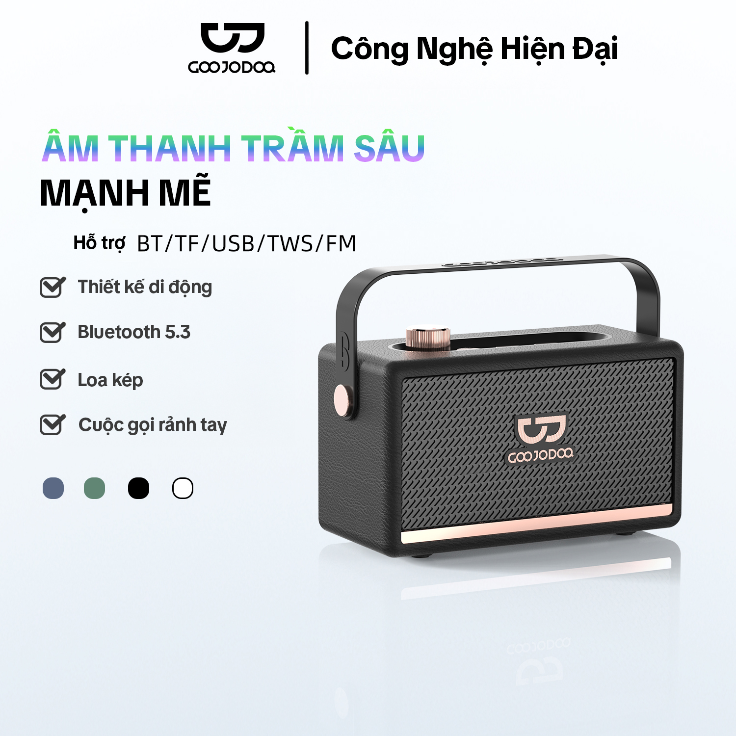 Goojodoq Loa Bluetooth phong cách Marshall 5.3 BT Kết nối không dây Hỗ trợ cuộc gọi rảnh tay Tăng cường Âm thanh âm trầm sâu