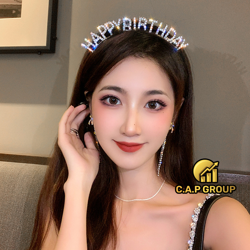 Bờm tóc nữ đính đá happy birthday sang chảnh cá tính hàn quốc