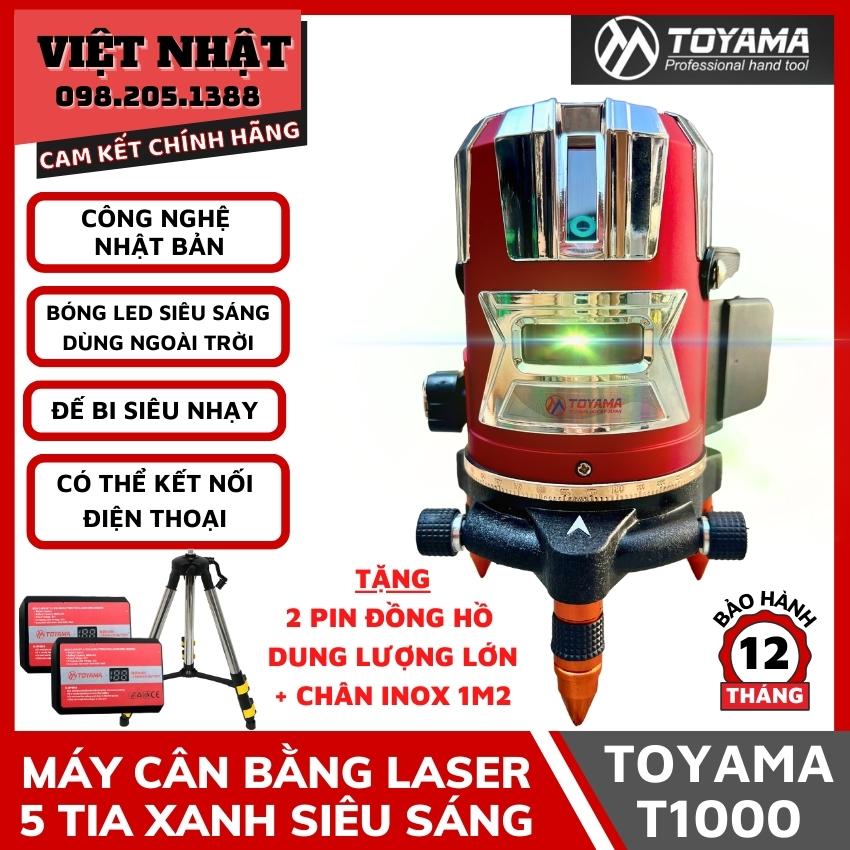 Máy cân bằng laser 5 tia xanh siêu sáng Toyama T1000 chính hãng chuyên dùng ngoài trời, công nghệ Nhật Bản mẫu mới nhất 2023, độ chính xác cao, có thể tăng giảm ánh sáng-Tặng 2 pin đồng hồ dung lượng lớn và chân inox 1m2