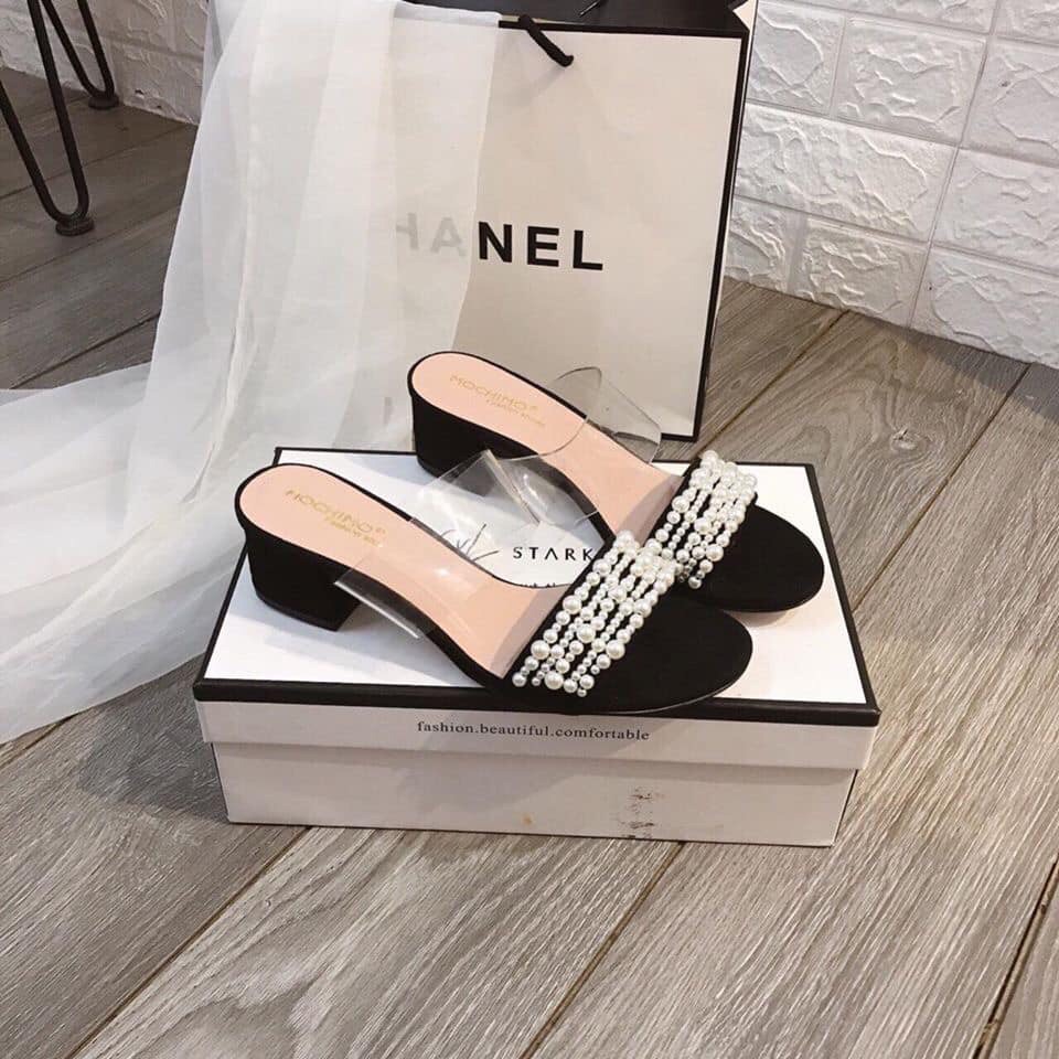 Dép nữ 2 quai đính ngọc đế cao