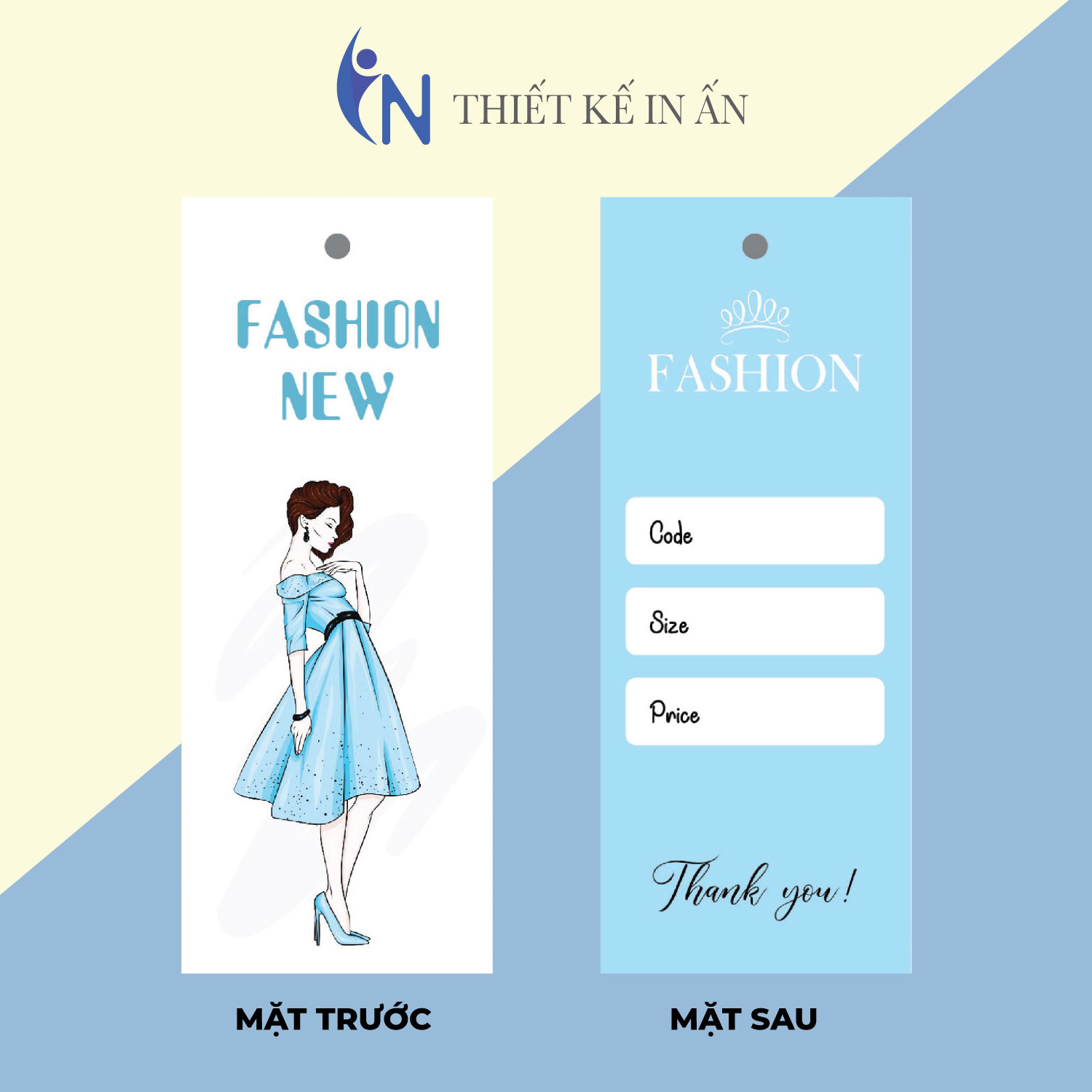 [HCM]Mác quần áo Tag nhãn quần áo  IN GIÁ RẺ cho shop bán hàng quần áo thời trang bìa cứng cán màng chất lượng cao - Gói 100 bộ - size 3.6x9cm