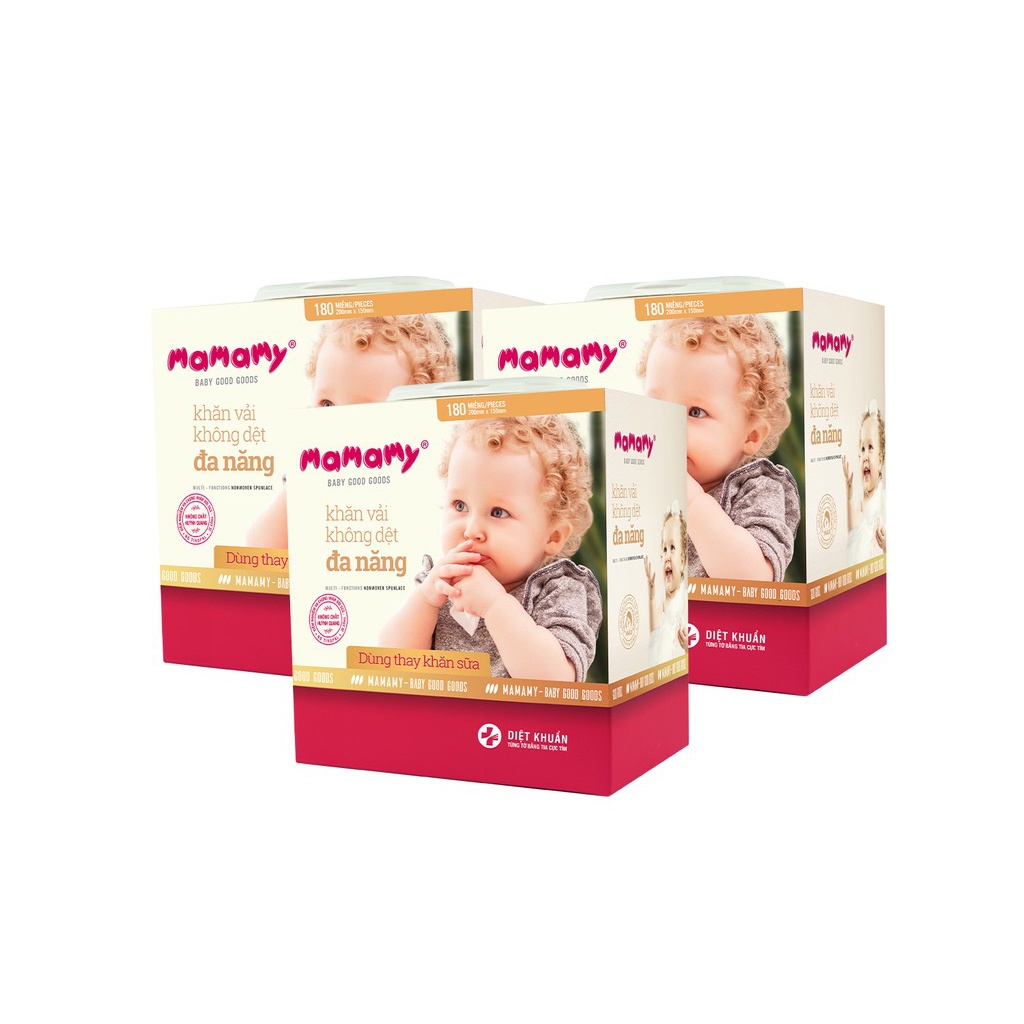 Combo 3 Hộp khăn khô đa năng 180 tờhộp, không chứa huỳnh quang Mamamy