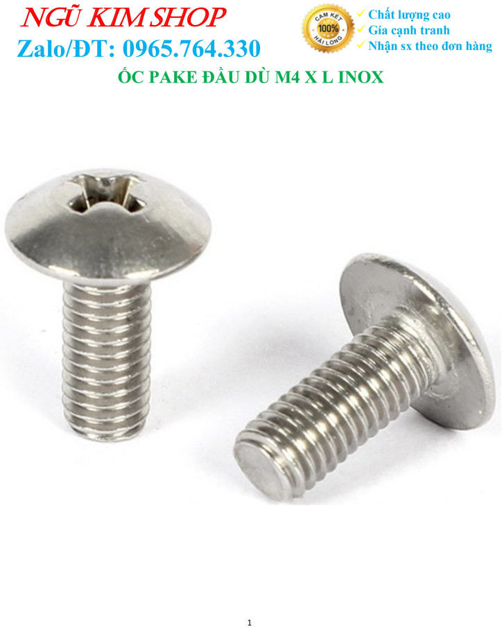 Ốc pake đầu dù m4 x 6 -> 50 inox giá thanh lý