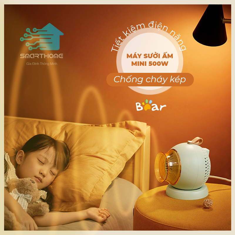 Máy Sưởi Ấm Mini Bear, Máy Sưởi Ấm Cá Nhân, Máy Sưởi Ấm Cầm Tay, Công Suất 500W, Tiết Kiệm Điện Năng,Tích Hợp Chống Cháy Kép,Không Gây Tiếng Ồn, 2 Mức Điều Chỉnh Nhiệt, Vật Liệu ABS Chống Cháy Cao Cấp, Sưởi Ấm Nhanh
