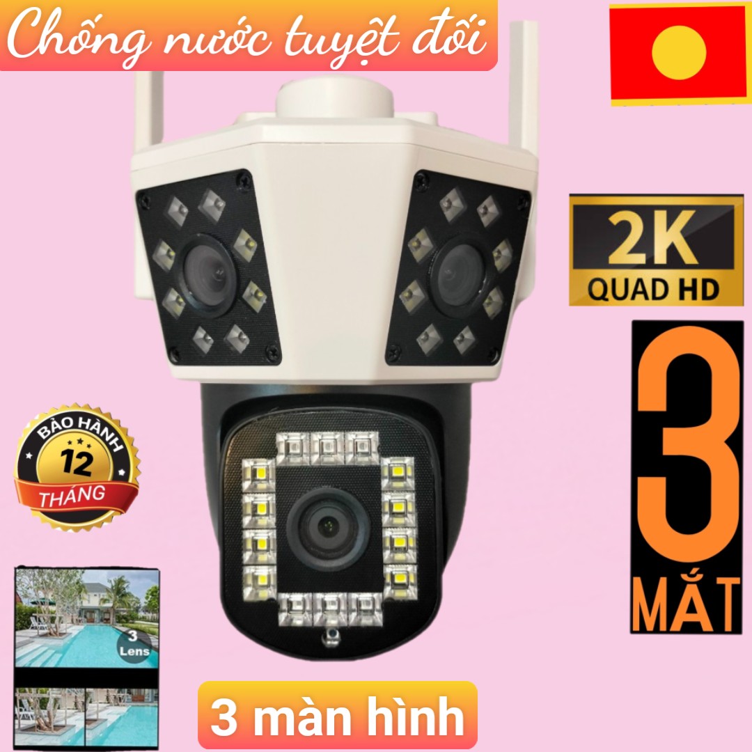 CAMERA HOPEWAY 3 MẮT KÉP SIÊU NÉT ĐỘ PHÂN GIẢI 2K 2304 x 1296 15 LED CHỐNG NƯỚC TUYỆT ĐỐI ĐÀM THOẠI 2 CHIỀU BẢO HÀNH 12 THÁNG