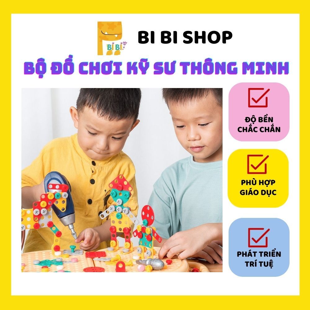 Bộ đồ chơi kỹ sư lắp ráp kèm khoan điện - đồ chơi vặn ốc vít - Cho bé từ 3 tuổi