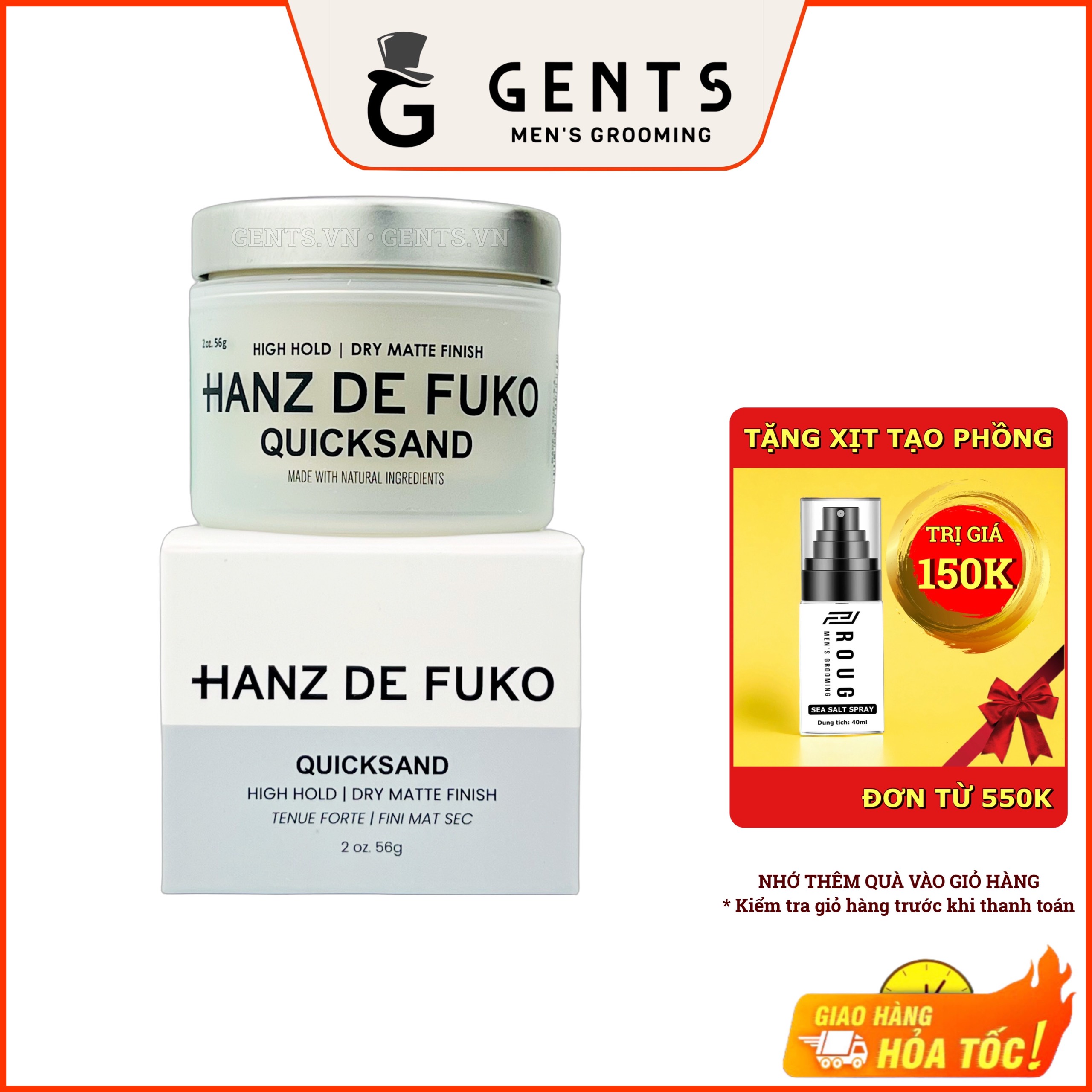 Sáp vuốt tóc nam Hanz de Fuko Quicksand 56g chính hãng
