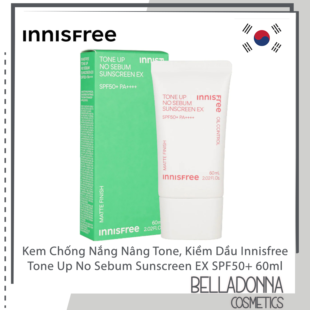 Kem Chống Nắng Nâng Tone, Kiềm Dầu Innisfree Tone Up No Sebum Sunscreen EX SPF50+ 60ml