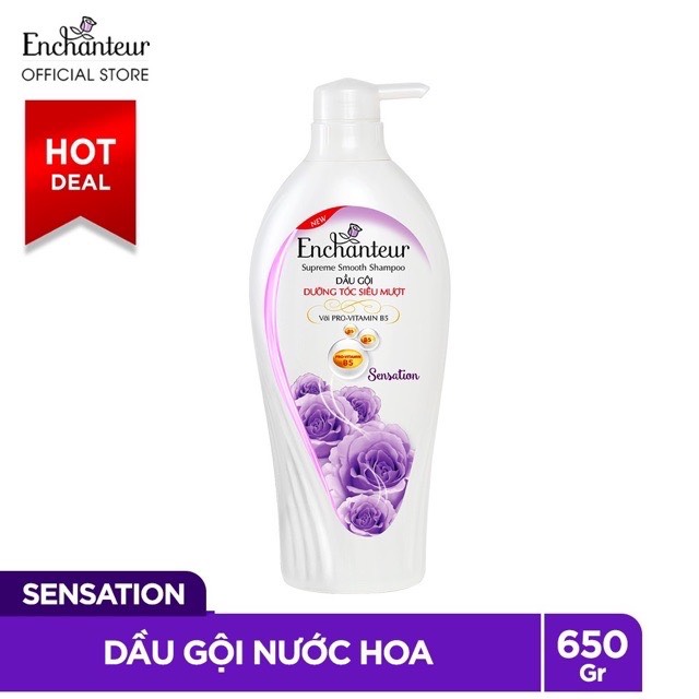 Dầu Gội Nước Hoa Enchanteur Sensation Dưỡng Tóc Siêu Mượt 650Gr mầu tím