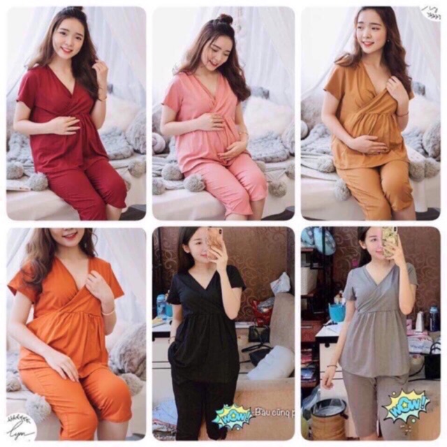 Bộ Bầu Và Sau Sinh Lửng Vạt Chéo Cho Con Bú Cao Cấp Cho Mẹ 50-70Kg