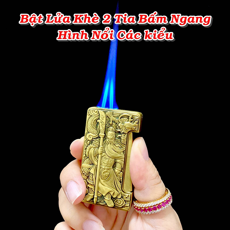 [MẪU HOT 2024] Bật lửa khò khắc nổi hình quan công bấm ngang 2 tia lửa siêu đẹp