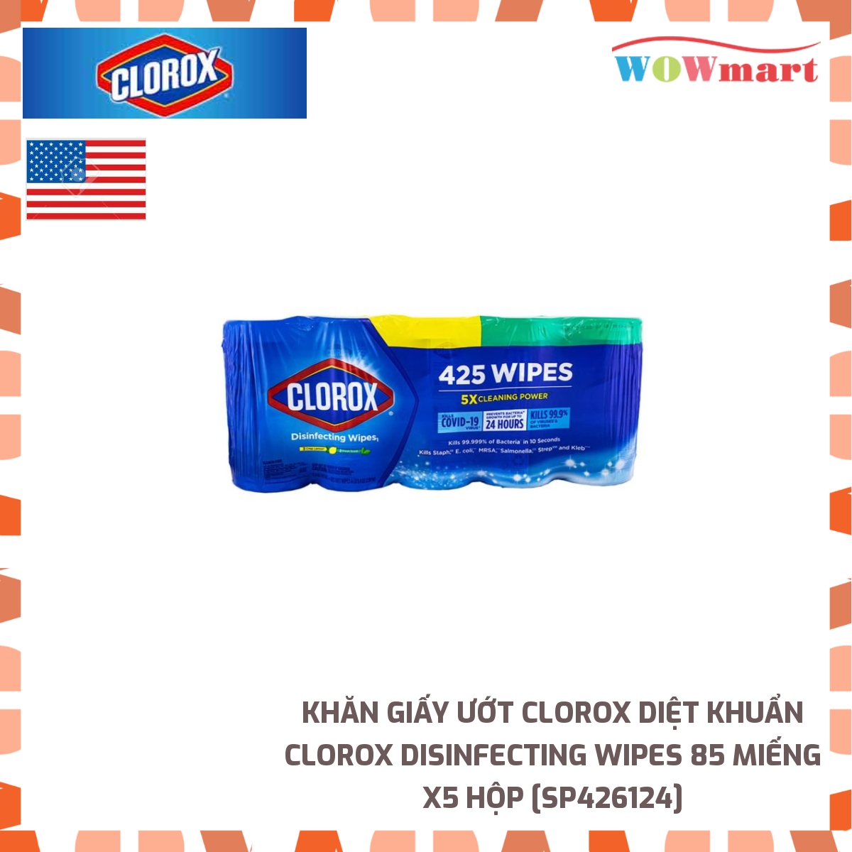 Khăn giấy ướt Clorox diệt khuẩn Clorox Disinfecting Wipes 85 miếng x5 hộp -