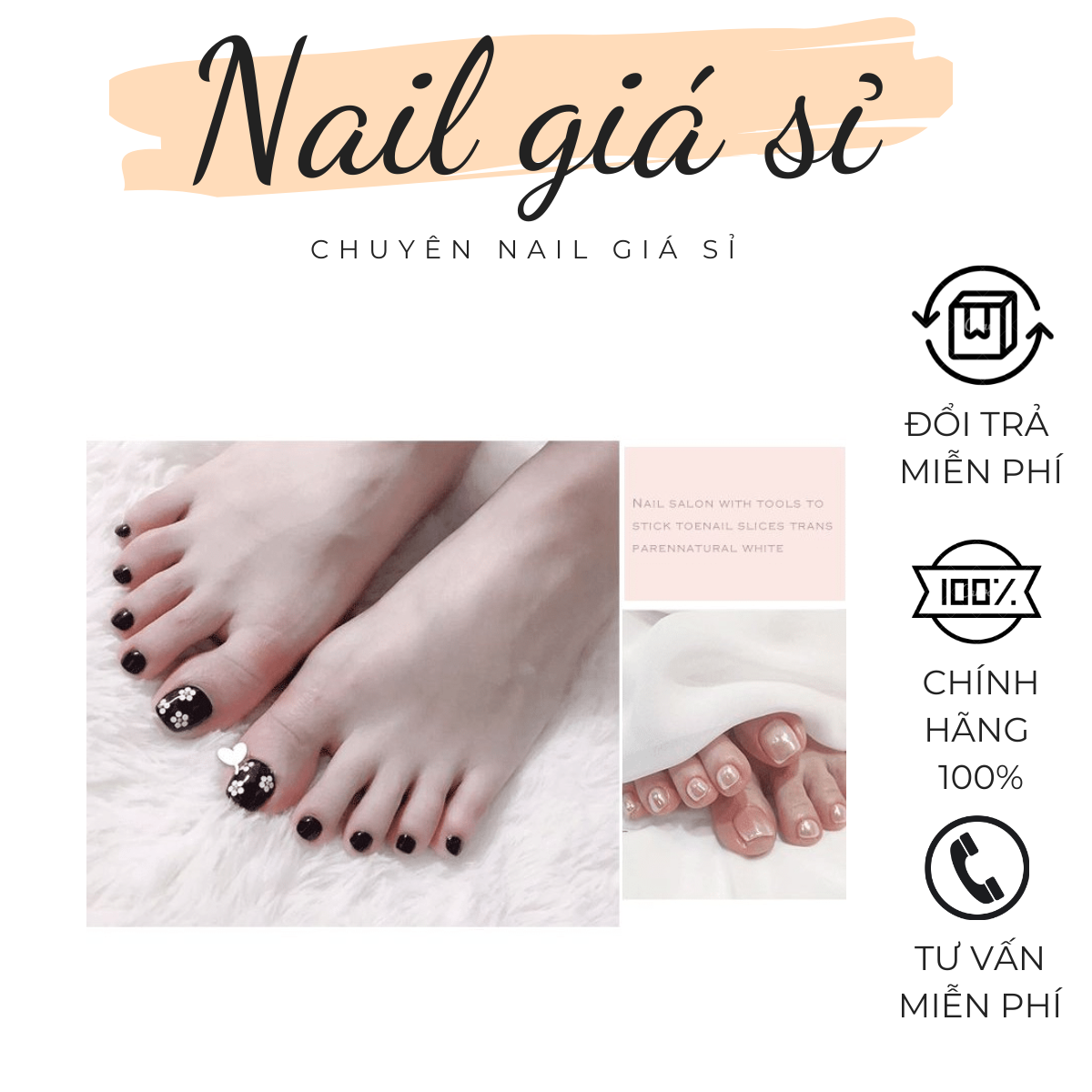 Móng úp chân hsm chính hãng phom chuẩn - túi 600 móng ốp giả đủ size