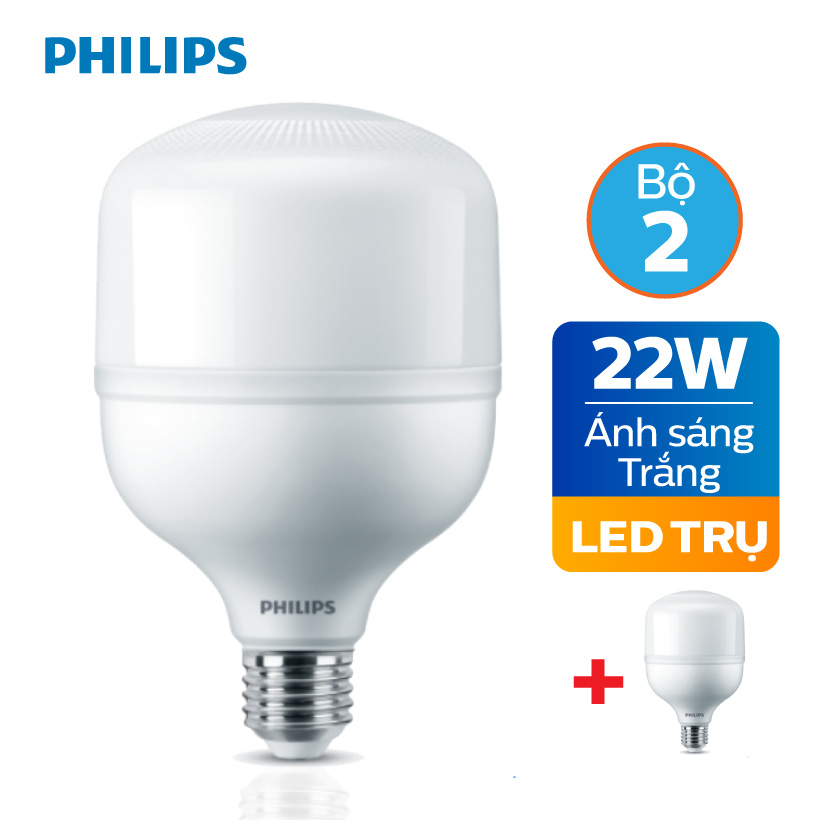 Bộ 2 Bóng đèn Philips LED Trụ TForce core 22W HB E27- Ánh sáng trắng/ Ánh sáng vàng