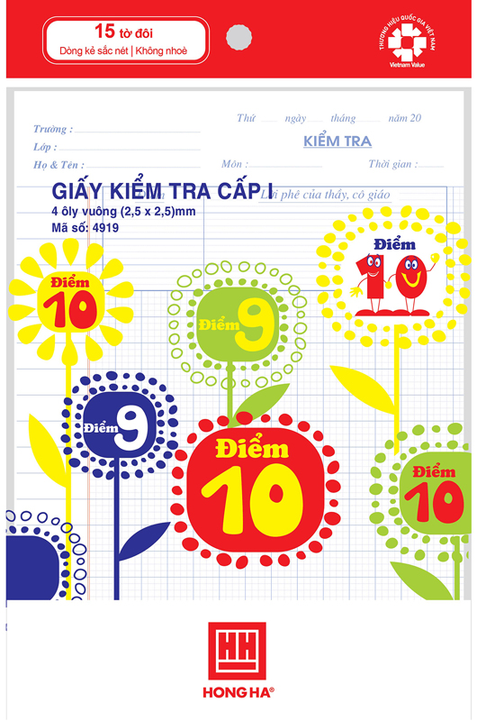 Giấy kiểm tra Hồng Hà dành cho học sinh tiểu học