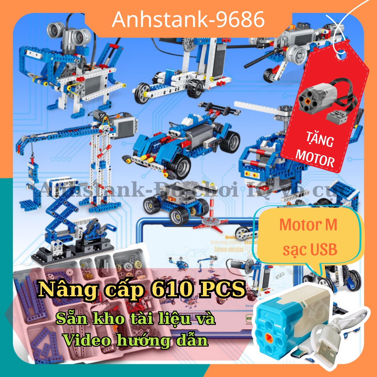 Mô hình lắp ráp 9686 Nâng cấp 610PCS KÈM THÙNG Full bảo hành động cơ 1:1 trong 30 ngày cung cấp và bảo hành bởi Anhstank