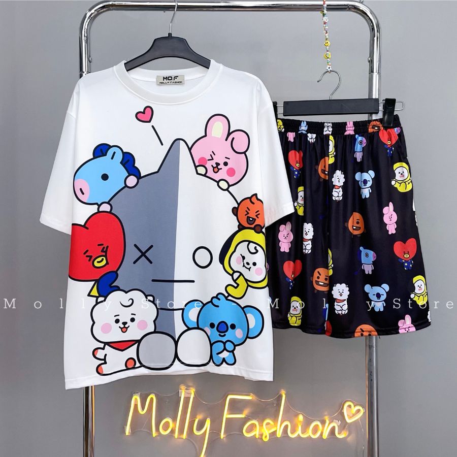 Set đồ bộ hoạt hình BTS ❤️ Bộ mặc nhà Cartoon form rộng Freesize Unisex Molly Store